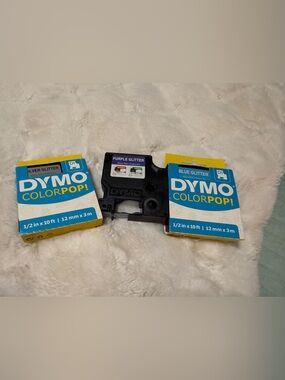 Dymo D1 Label Tape Cartridges - Blue,Purple & Silver Glitter COLORPOP!